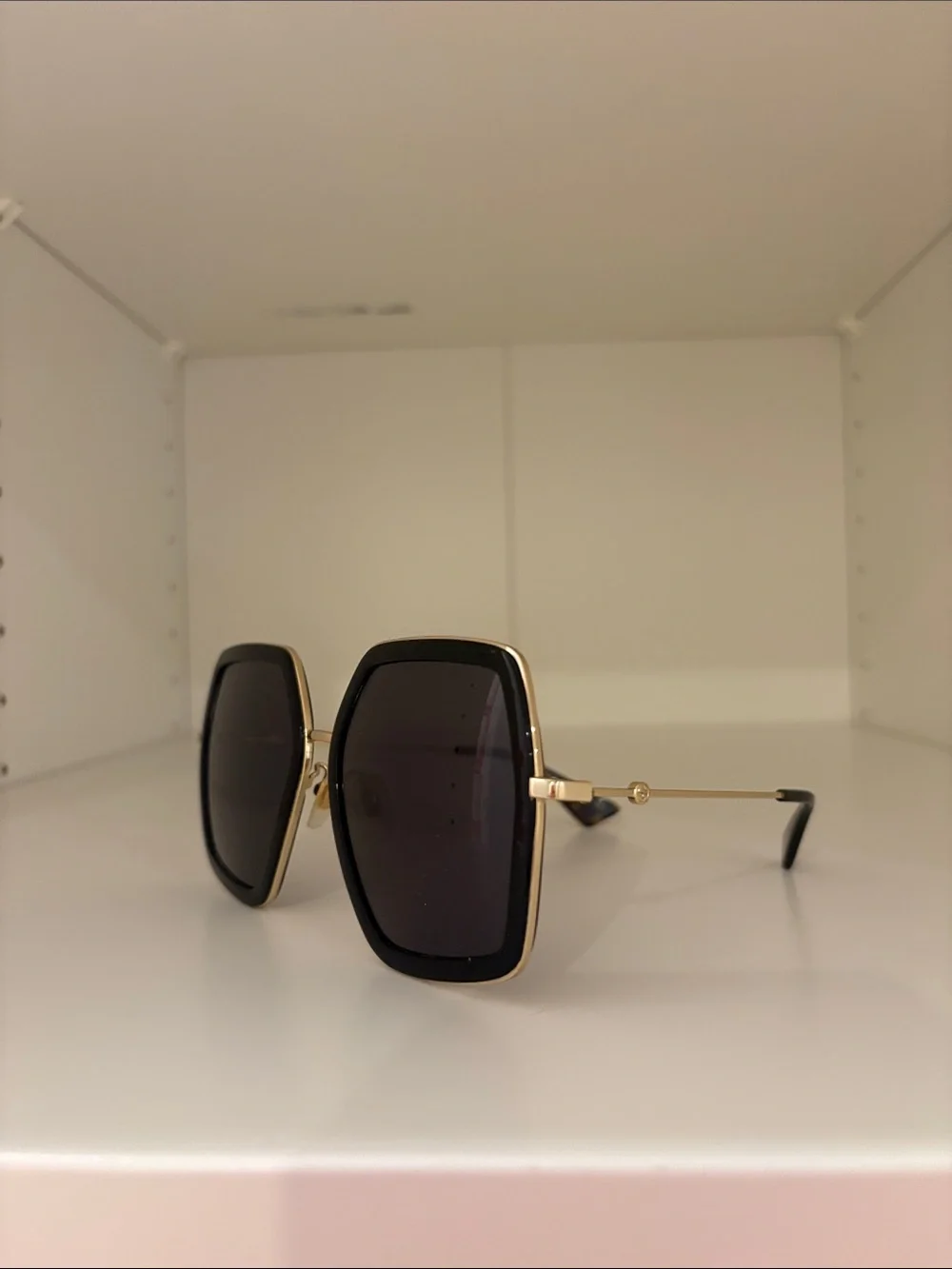 Gucci Gold Frame Black Lens Women's Sunglasses